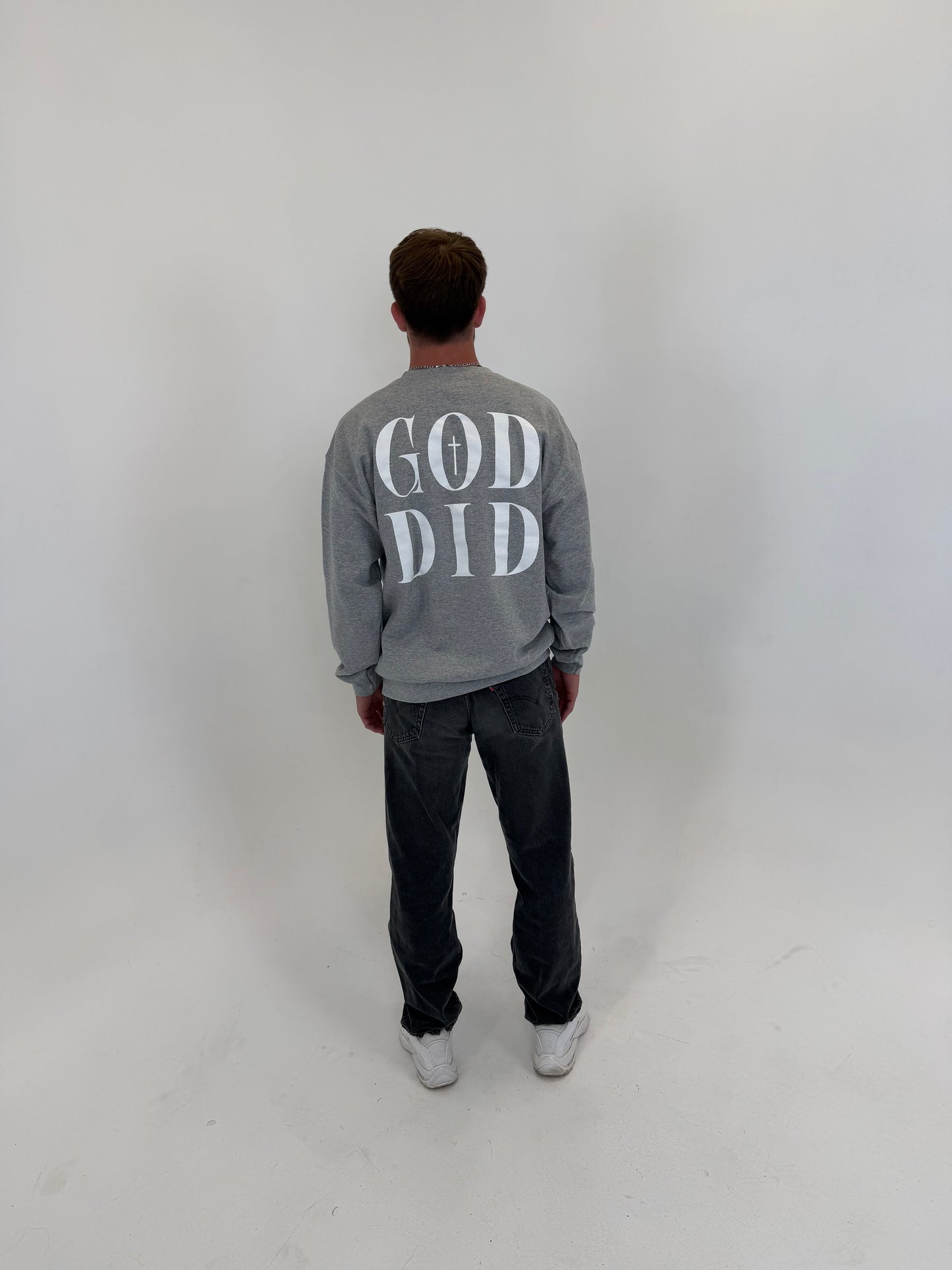 Sport Gray “GOD DID” Crewneck Sweater